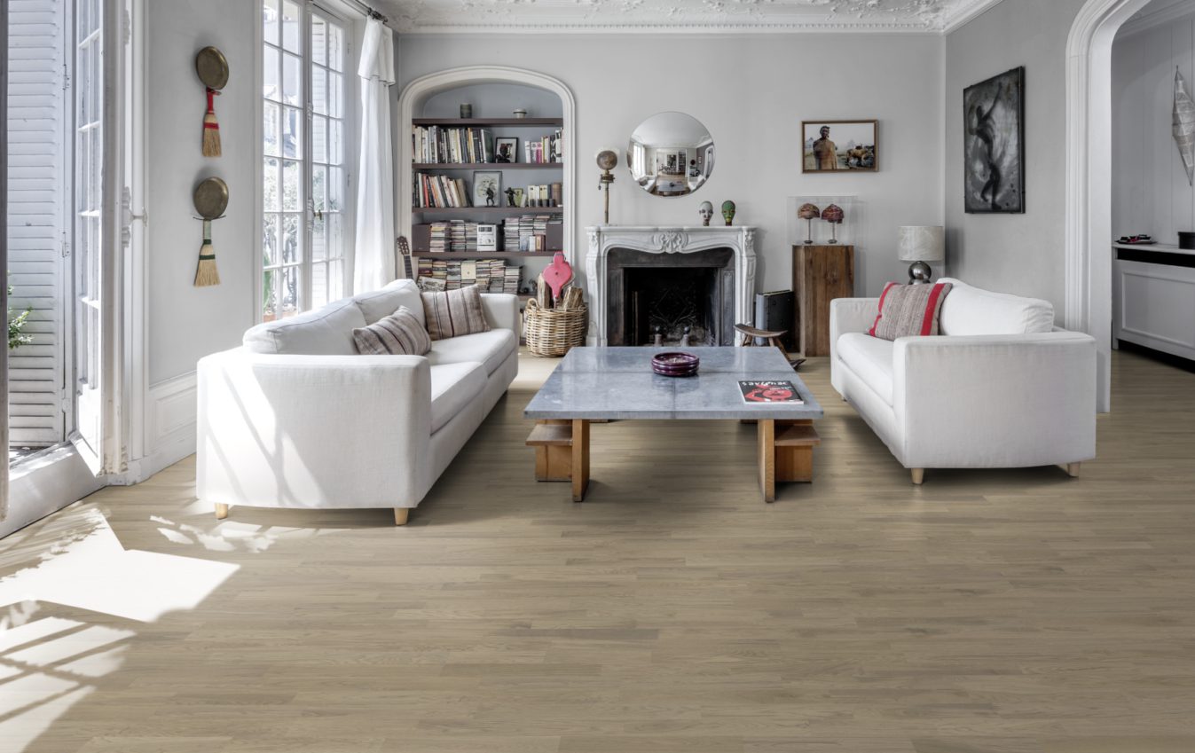 Паркетная доска Kahrs Люмен Дуб Туман Dim 152N7BEKD4KW240 Lively 2423×200×15 фото в интерьере